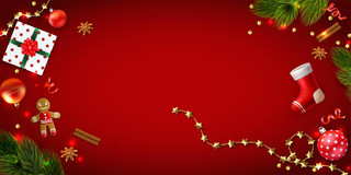 红色圣诞节圣诞礼物圣诞袜节日装饰彩球圣诞背景